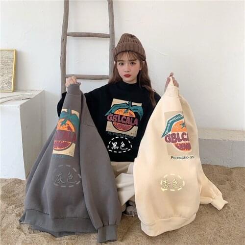 Languid Style Long Sleeve Sweateshirt Women Girls Spring Autumn New Round Neck Pullover Loose Oversize Plush Thick Top