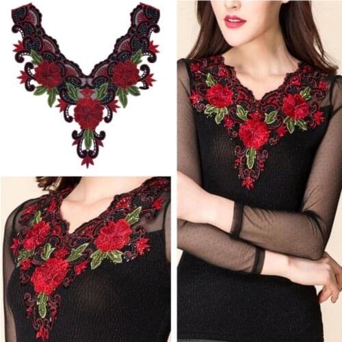 1 Piece 30*35cm Red Embroidery Venise Lace Collar Venice Neckline Fake Lace Collar