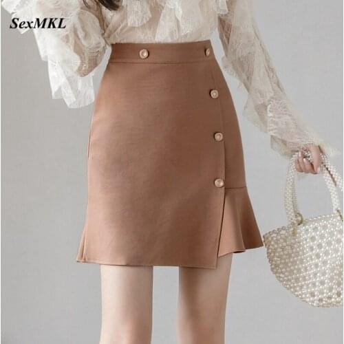 Plus Size Women Sexy Short Mini Skirts 2020 Fashion Elegant High Waist A Line Skirt Korean Clothing Ruffles Black Office Skirt