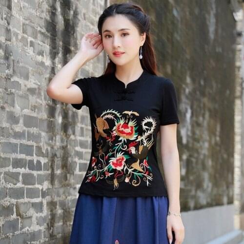 Women Linen Shirt Tops Summer Vintage Retro Shirt Fairy Tang Suit Embroidery Casual Hanfu Chinese Style Clothing Women 10372