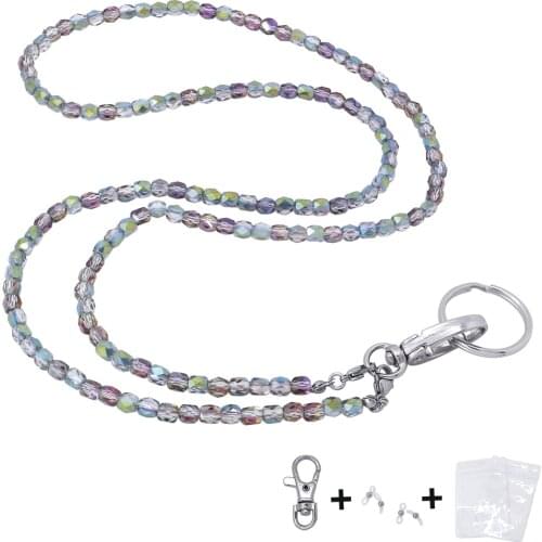 Women Colored Glass Beads Lanyards for Keys ID Card Gym Badge Holder Hang Rope Lanyard Face Mask Chains Glasses Strap Jewelry