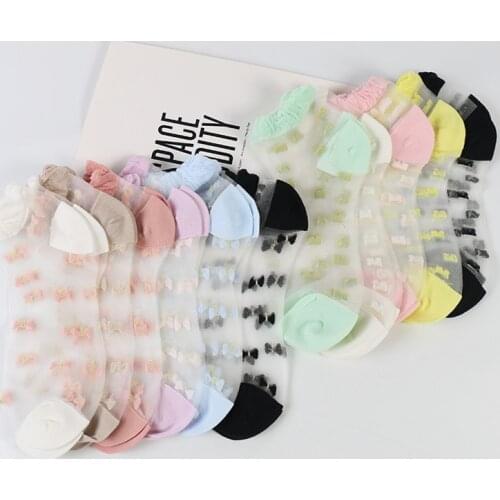 DONG AI fashion ultra-thin cool transparent invisible bow whale flower glass silk female boat socks