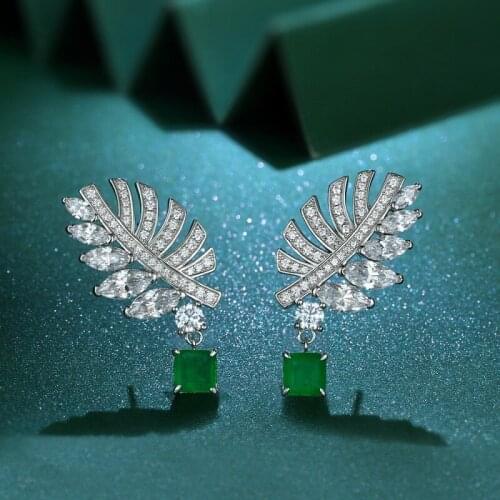 Luxury 100% 925 Silver Color 19*30mm Drop Earrings For Women Sparkling 6*6mm High Carbon Diamond Female Emerald Earring Jewelry