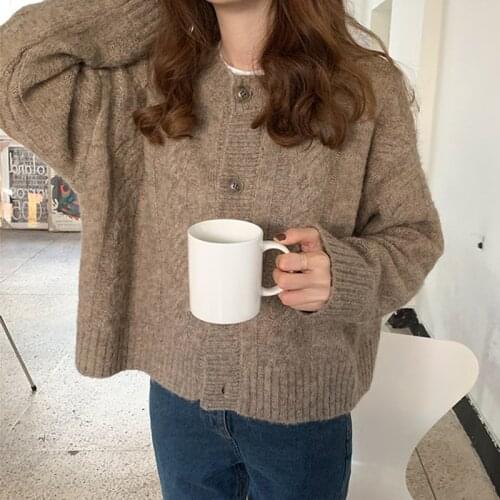 Vintage Patchwork Twist Cardigans For Women O Neck Long Sleeve Casual Loose Korean Sweater Female 2020 Fall Fashion New K942