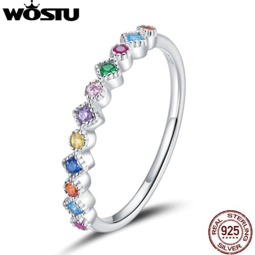 WOSTU 2020 Arrival 925 Sterling Silver Stackable CZ Finger Ring For Women Rainbow Ring Party Fine Jewelry Gift Anel DXR697