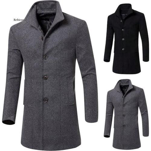 Winter Mens Jackets Warm Winter Trench Long Outwear Button Smart Overcoat Casual Outdwear Thermal Jackets Mens Clothing