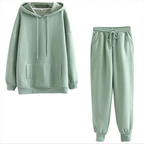 AECU Winter 2 Pieces Sets Casual Tracksuit Hoodies Sweatshirt Pants Suit Women Thick Fleece Cotton Suit Women Couple Tracksuit