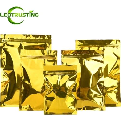 100pcs Glossy Gold Aluminum Foil Zip Lock Packaging Pouches Resealable Golden Snack Spice Cereals Coffee Gifts Heat Sealing Bags