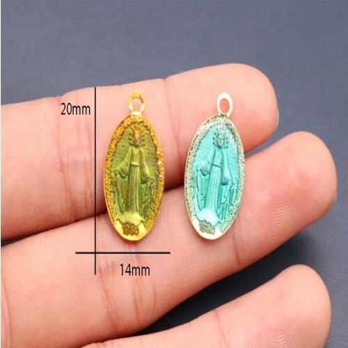 100 pieces / Catholic Gold Blue Virgin Mary Medal, Blue Charm of the Virgin Mary Medal