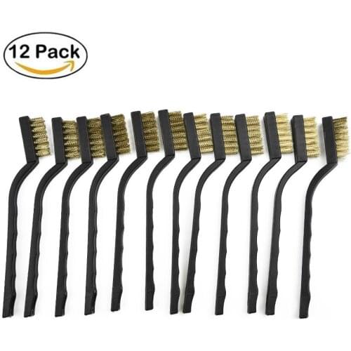 12Pcs Wire Brass Brush Mini Micro Small Steel DIY Paint Rust Remover Removal Metal Detail Toothbrush Cleaning Polishing Tool