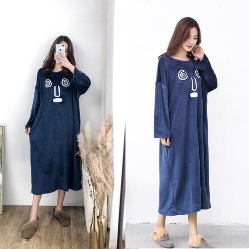 2019 Oversized Nightwear Sleep Dress Nightie Plus Size Shirt Winter Thick Warm Long Sleeve Nightgowns Loose Flannel Sleepwear