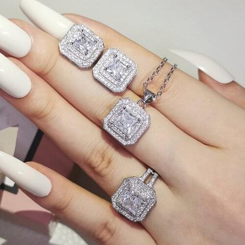 Valentines Day new fashion three Gift Real 925 Sterling Silver Engagement Wedding Bridal Jewelry Sets for brides X503+E668+R786