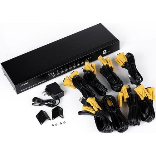 8 Ports Automatic USB 2.0 KVM SWITCH with Synchronous mode, Hotkey or button Multi-PCs VGA Controller 19' Rack MT-2108UL Auto