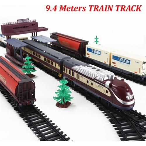 Free shipping!Long Steam Train 9.4 Meters Train Track set electric toy trains for kids boys Railway Railroad birthday gift
