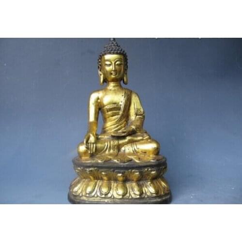 Fast shipping USPS to USA S3265 Tibet Buddhism Fane classical Old Bronze Gild Sakyamuni Buddha Statue