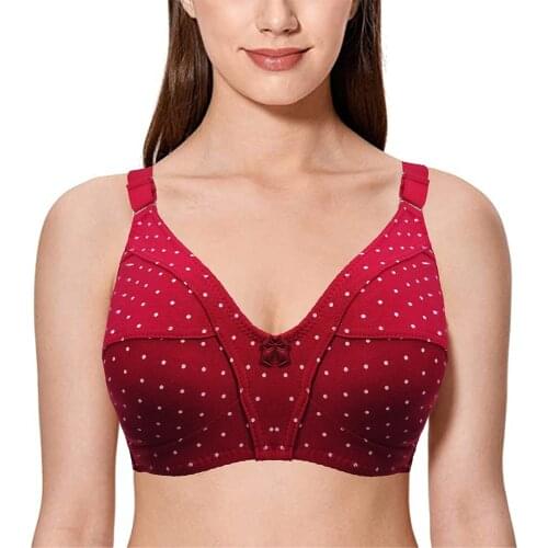 Red Women Bra 34 36 38 40 42 44 46 48 B C D DD E Bra Top Dot Wire Free Everyday Lingerie Brassiere Quality Elastic