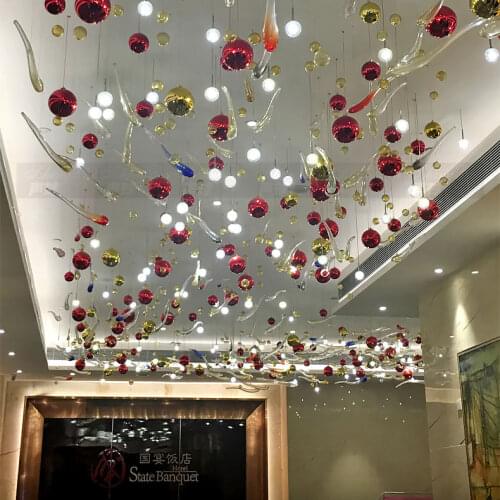 Crystal glass bubble ball chandelier stairs hollow bar table long chandelier hotel lobby club non-standard engineering lamps
