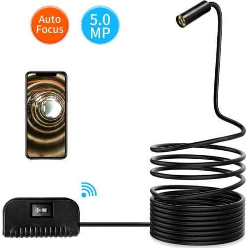 11.5mm WiFi Endoscope Camera 3cm-5m Auto Focus 1944P Inspection Snake Waterproof Borescope Hard Cable 4LED for IOS Android PC