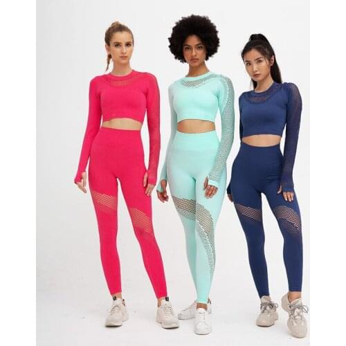 LANTECH Women Sports Suits Set Yoga Sets Gym Fitness Athletic Pants Sportswear Leggings Shirt Seamless Sports Activewear