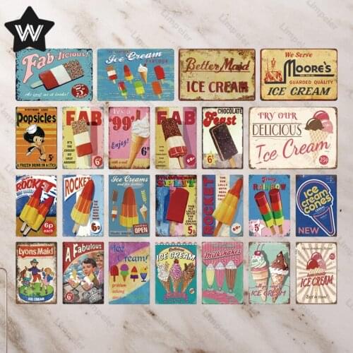 Ice Cream Metal Tin Sign Cool Popsicle Tin Plaque Metal Poster Vintage Wall Stickers Metal Plates for Home Ice Cream Store Decor
