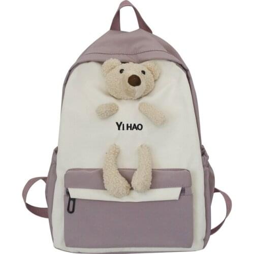 Cartoon Cute Backpack With Bear Contrast color Fresh School Bag for Teenage Girls Book Bags Women Shoulder Bags