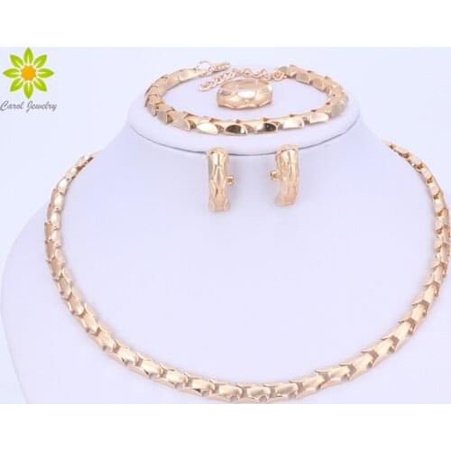 2020 Fashion African Beads Jewelry Set Exquisite Flash Dubai Gold Color Necklace Sets Nigerian Wedding Bridal Cheap Wholesale