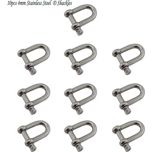 Stainless Marine European Screw Pin D shackle for Wire Rope Chain Adjustable Paracord Bracelet Survival Buckles 10pcs 4mm 5mm6mm
