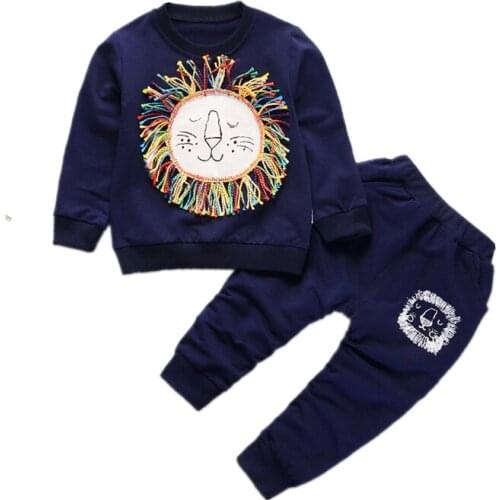 New Fashion Children Boys Girls Clothes Kids Cartoon Lion T-shirt Pants 2 Pcs Sets Toddler Tracksuits Baby Spring Autumn Suits