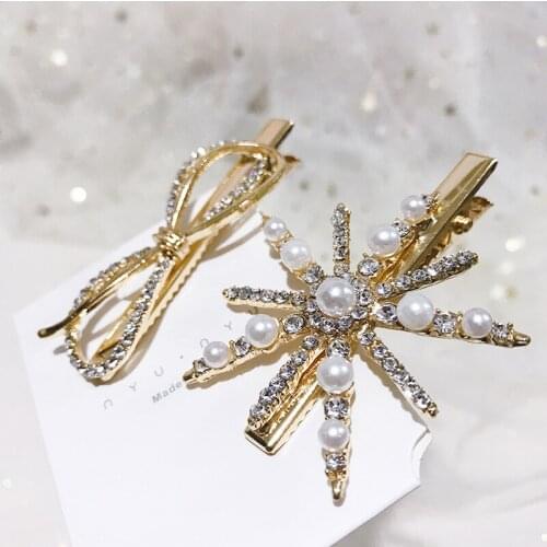 New Ins Style Pearl Sun Flower Rhinestone Bow Bangs Student Cute Hairpin Party Travel Accessories Birthday Present