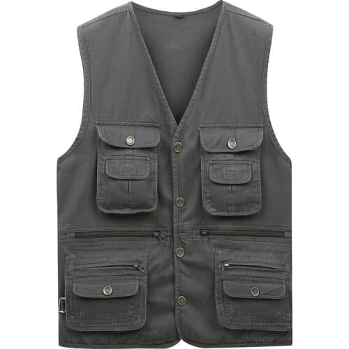 Autumn Spring Men Khaki Grey Army Green Sleeveless Cardigan 4xl Vest Coat , Male Man Summer Journalist Photographer Pocket Vests