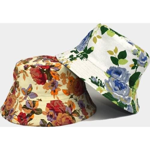 Floral Print Bucket Hat Cotton Fisherman Hat Sun Fashion Summer Womens Cap Panama For Girls Hats For Women Bob Jacquemus dope