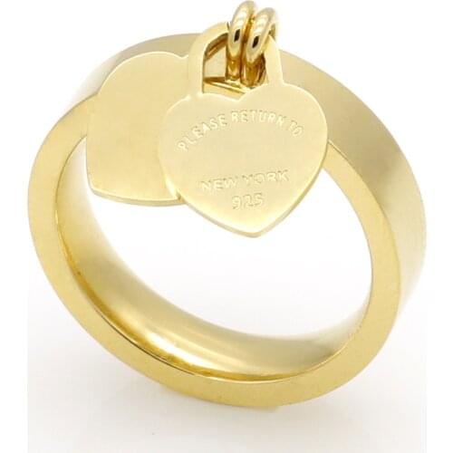 Rose Gold Plating Girl Women Ring Stainless Steel Charm Finger Rings Sweet Heart Charm Female Ring Jewelry Gift -size6-10