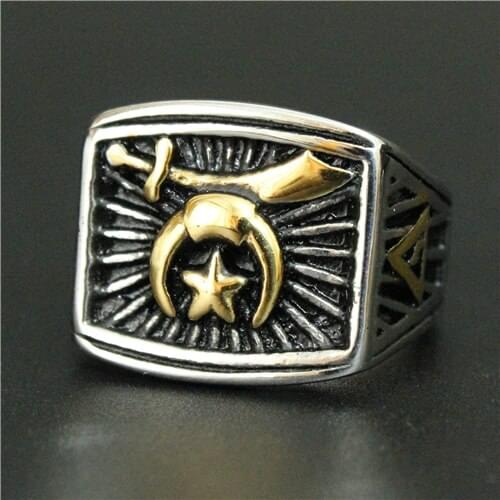 Polishing Fashion Gold Jew Sword With Star Ring 316L Stainless Steel Men Boys Fashion Cool Man Biker Ring