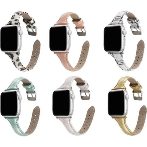 Genuine Leather for Apple Watch Slim Leopard Bands 38 40mm 42 44mm for iWatch SE Womens Strap Classic Wristband Series 6 5 4 3 2