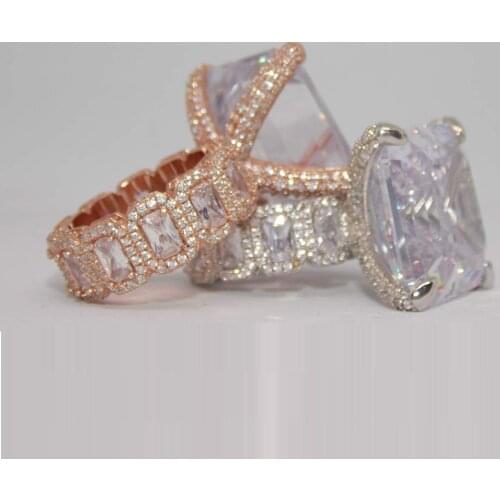 Big CZ luxury wedding ring for women silver Color 5A cz iced out bling engagement rings size 7 8 9 10