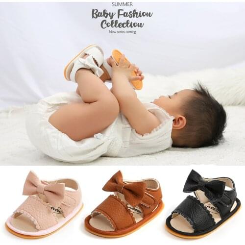 2021 New Baby Boys Girls Bow Sandals Soft Non-Slip Rubber Sole Summer Flat Walking Shoes Non-Slip Summer Flat Walking Shoes