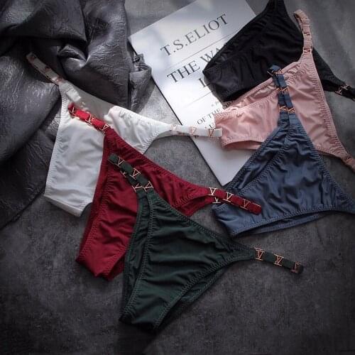 Sexy G String Women Briefs Thong Exotic Metal Buckle Underwear Elastic Panties T-back Girls Womens Underpants Low Waist Bikini