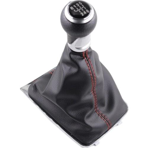 Silver & Leather Car Shift Gear Knob Lever Gaitor Boot Cover For VW Golf 7 A7 MK7 GTI GTD 2013-2018