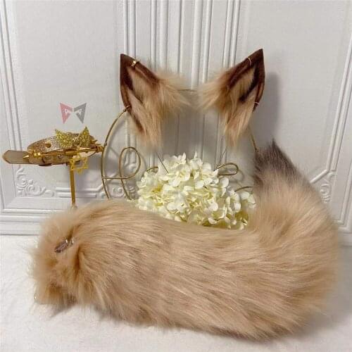 MMGG New Brown Wolf Ear headear Beast Fox Hairhoop with earrings Tail Cosplay accessories for girl women hadnmade work
