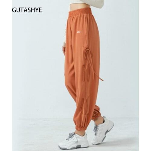 GUTASHYE Outdoor Gym Running Sportswear Sport Drawstring Waist Black Jogging Pants Women Loose training pants women Sweatpants
