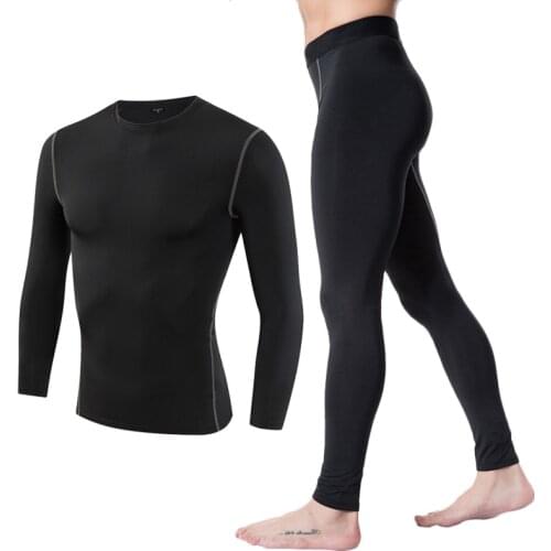 2pcs/set Quick Dry Tight Tracksuit Mens Training Fitness Long Sleeve Shirt Pant Sport Suit Male Round neck Gym Running Suits