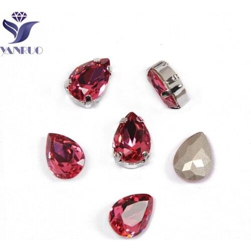 YANRUO 4320 Drop K9 Crystal Sewing Glass Applique Strass Dress Decoration Sewn Stones Crystal Dance Dress