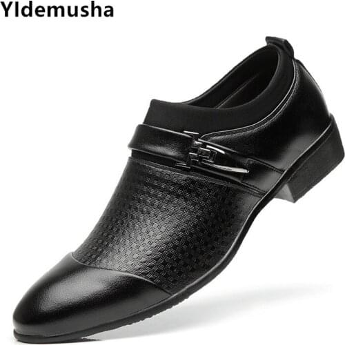 YIdemusha 2019 New Fashion Business Dress Men Shoes Classic PU Leather Men Suits Casual Brown Shoes Men Black Slip On Shoes