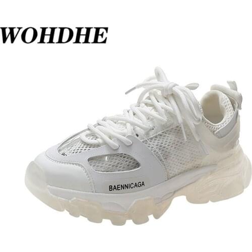 WOHDHE Womens Transparent Sole Sneakers Fashion Retro Platform Grandpa Shoes Women Sneakers Stitching Mesh Shoes