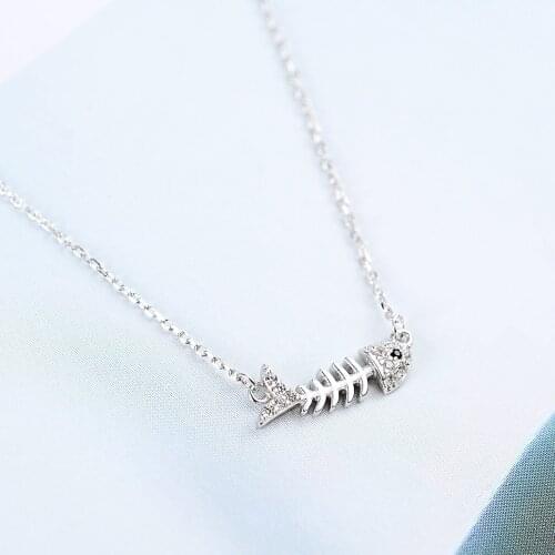 Fish bone full CZ insert necklace woman 100% 925 Sterling silver nacklace Jewellery Clavicle chain pendant charms
