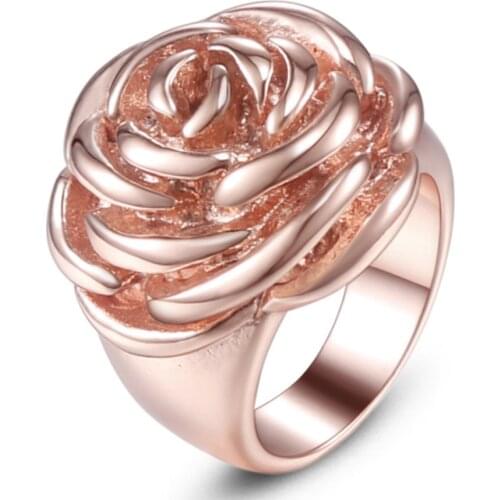 1PC Hot Stainless Steel Women Rose Flower Engagement Rings Girls Rose Golden Ring Size 6 7 8 9