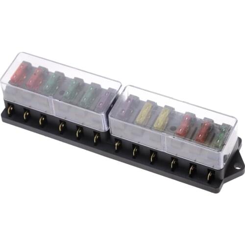 12 Way Car Fuse Box Car Fuse Holder Car Truck Auto Blade Fuse Box with 12pcs Fuses for 12V 24V Circuit Standard Standard ATO