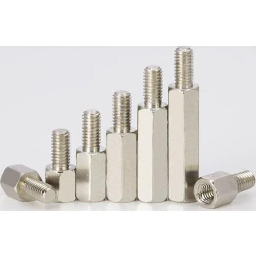 15pcs M3 brass nickel plating isolation column screws pass through screw hexagonal cylindrical bolt 6mm thread length 5mm-12mm