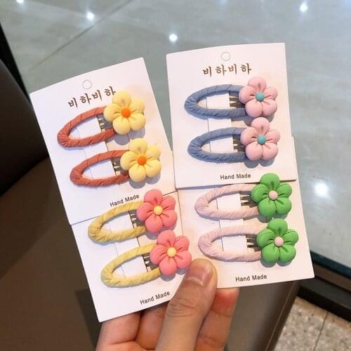 2Pcs/lot Cute Flower Girls Hair Ties BB Clip Candy Elastic Hair Bands Pigtails Hair Rope Rubber Hair Gum Scrunchies Accessories