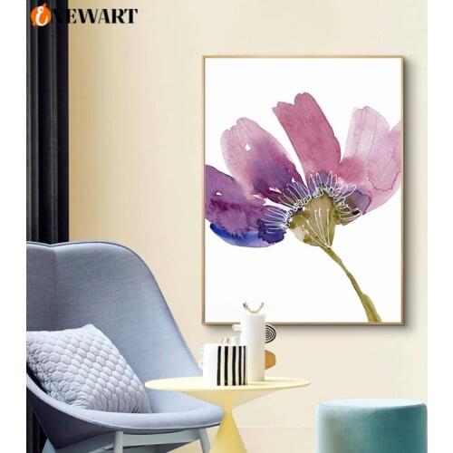 Watercolor Purple Flower Nordic Wall Art Canvas Painting Decoration Poster for Living Room Home Decor Decorative Picture Design